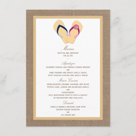 Het Collectie van de Beach Burlap Wedding van het Menu (Voorkant)