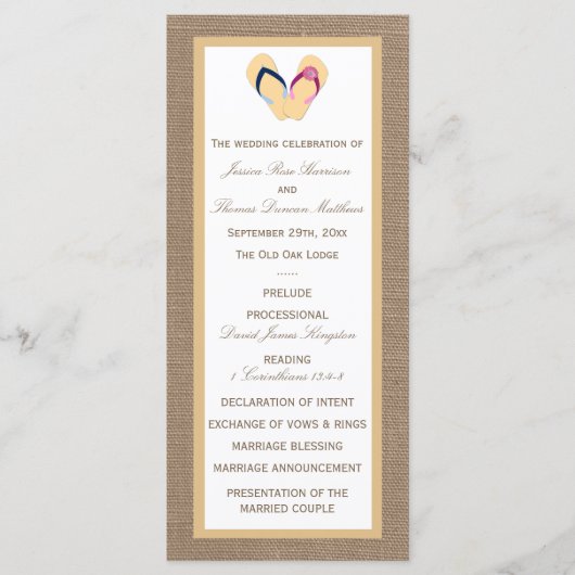 Het Collectie van de Beach Burlap Wedding van het  Programmakaart (Voorkant)