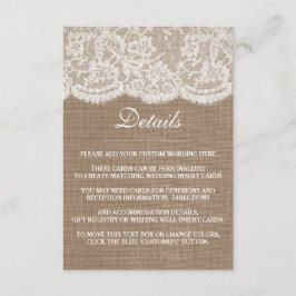 Het Collectie van de Bruglap en de Lace Wedding Informatiekaartje