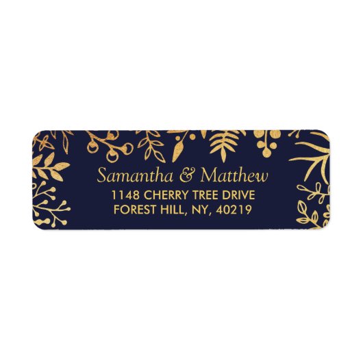 Het Collectie van de Elegant Navy & Gold Floral We Etiket (Voorkant)