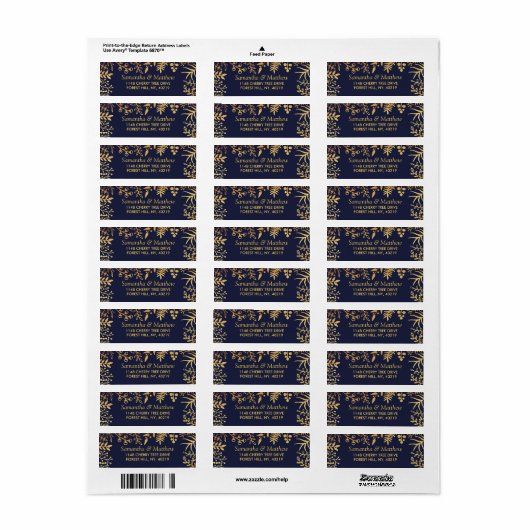 Het Collectie van de Elegant Navy & Gold Floral We Etiket (Full Sheet)