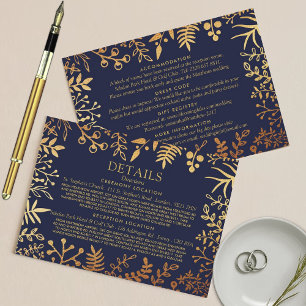 Het Collectie van de Elegant Navy & Gold Floral We Informatiekaartje
