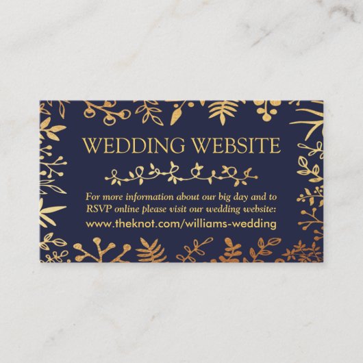 Het Collectie van de Elegant Navy & Gold Floral We Informatiekaartje (Voorkant)