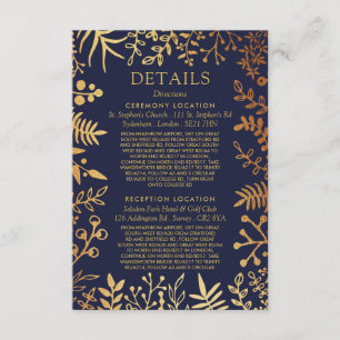 Het Collectie van de Elegant Navy & Gold Floral We Informatiekaartje