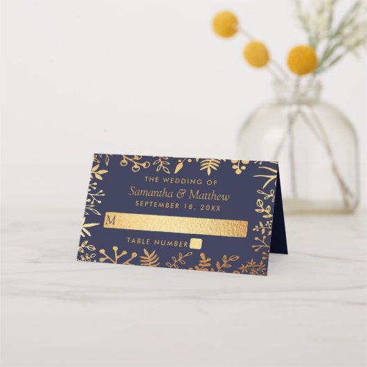 Het Collectie van de Elegant Navy & Gold Floral We Plaatskaartje (Voorkant)