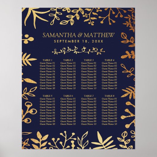 Het Collectie van de Elegant Navy & Gold Floral We Poster (Voorkant)