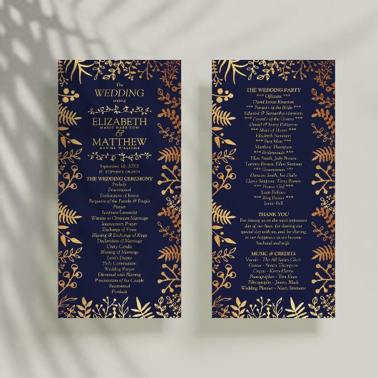 Het Collectie van de Elegant Navy & Gold Floral We Programmakaart