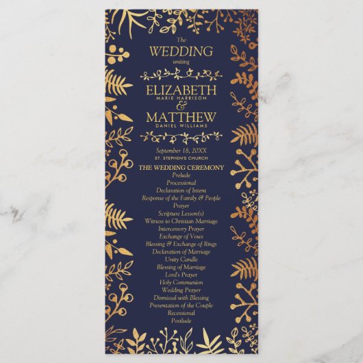 Het Collectie van de Elegant Navy & Gold Floral We Programmakaart (Voorkant)