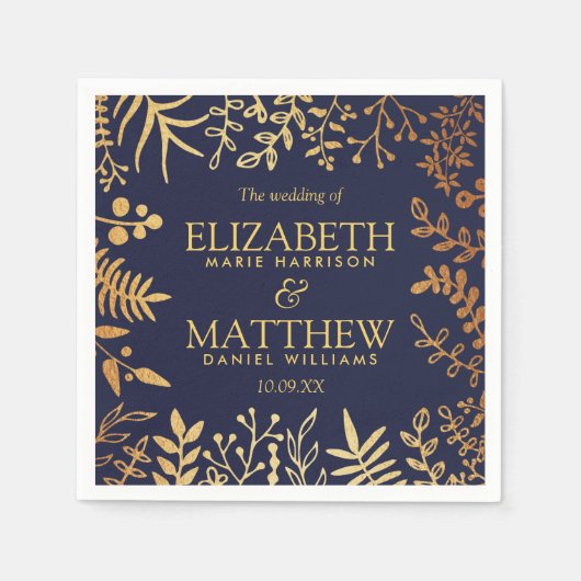 Het Collectie van de Elegant Navy & Gold Floral We Servetten (Voorkant)