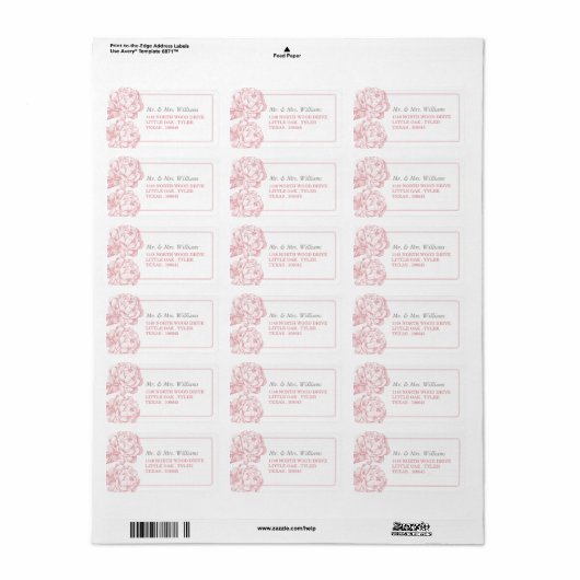 Het  Collectie van de Florale bruiloft van Peony Etiket (Full Sheet)