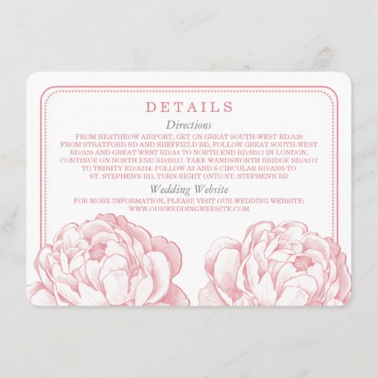 Het  Collectie van de Florale bruiloft van Peony Informatiekaartje (Achterkant)