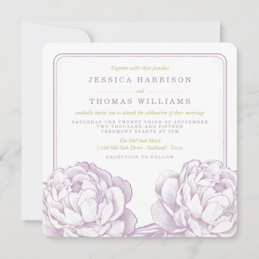 Het  Collectie van de Florale bruiloft van Peony Kaart (Voorkant)