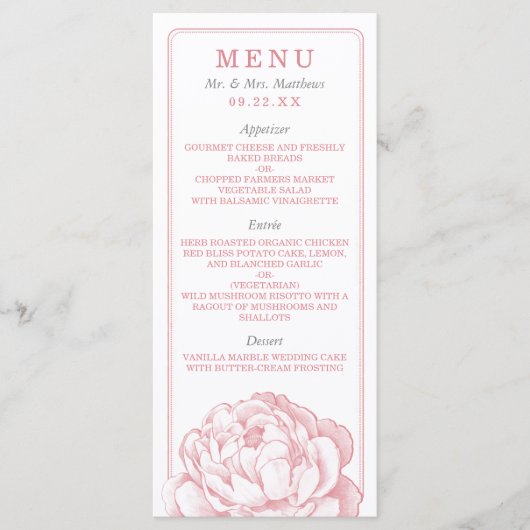 Het Collectie van de Florale bruiloft van Peony Menu (Voorkant)