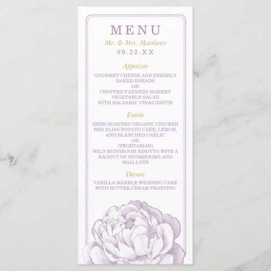 Het  Collectie van de Florale bruiloft van Peony Menu (Voorkant)