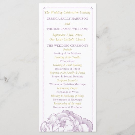 Het  Collectie van de Florale bruiloft van Peony Programmakaart (Voorkant)