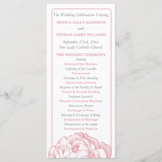 Het  Collectie van de Florale bruiloft van Peony Programmakaart (Voorkant)