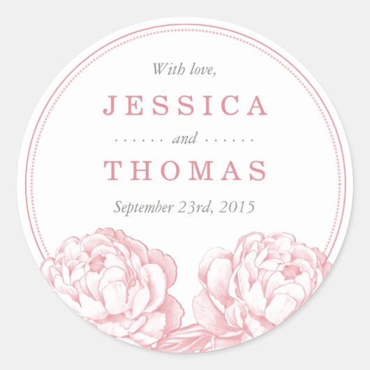 Het  Collectie van de Florale bruiloft van Peony Ronde Sticker (Voorkant)