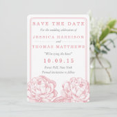 Het  Collectie van de Florale bruiloft van Peony Save The Date (Staand voorkant)