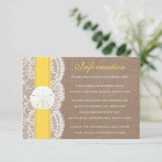 Het Collectie van de gele zanddollaire strand Informatiekaartje (Staand voorkant)