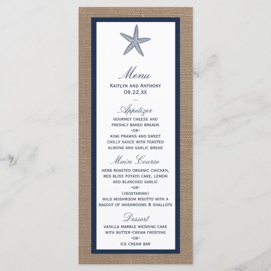 Het Collectie van de marineslankerende strandbruil Menu (Voorkant)