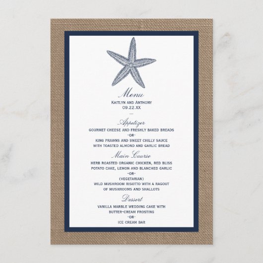 Het Collectie van de marineslankerende strandbruil Menu (Voorkant)