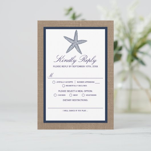 Het Collectie van de marineslankerende strandbruil RSVP Kaartje (Staand voorkant)
