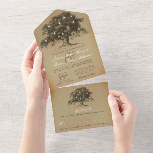 Het  Collectie van de Oak-boom All In One Uitnodiging (Afscheurbaar)