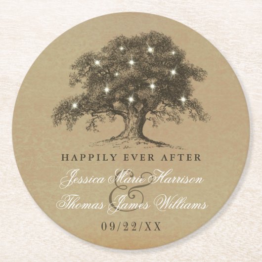 Het  Collectie van de Oak-boom Ronde Kartonnen Onderzetter (Voorkant)