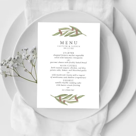 Het Collectie van de Olive Branch Wedding Menu