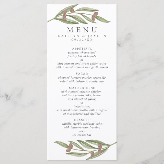 Het Collectie van de Olive Branch Wedding Menu (Voorkant)