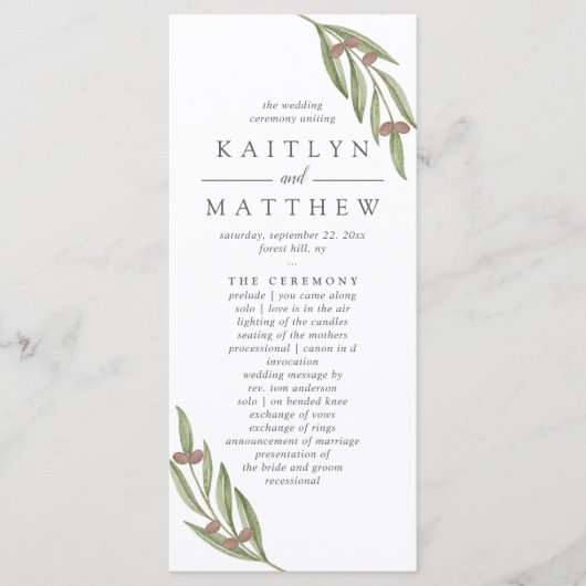 Het Collectie van de Olive Branch Wedding Programmakaart (Voorkant)