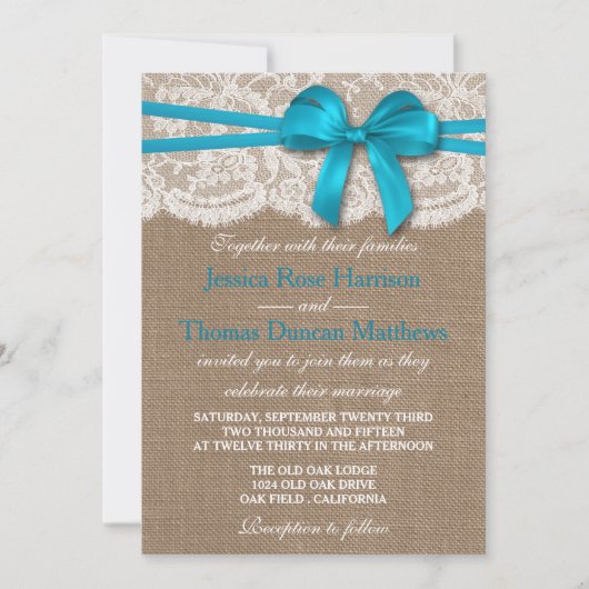 Het Collectie van de Rustic Blue Bow Wedding Kaart (Voorkant)