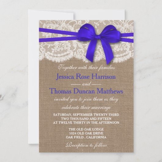 Het Collectie van de Rustic Blue Bow Wedding Kaart (Voorkant)