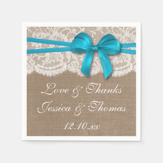 Het Collectie van de Rustic Blue Bow Wedding Servet (Voorkant)