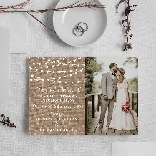 Het Collectie van de Rustic Burlap Lights Wedding Aankondiging