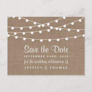 Het Collectie van de Rustic Burlap Lights Wedding Aankondigingskaart