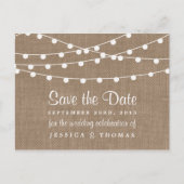 Het Collectie van de Rustic Burlap Lights Wedding Aankondigingskaart (Voorkant)