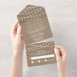 Het Collectie van de Rustic Burlap Lights Wedding All In One Uitnodiging