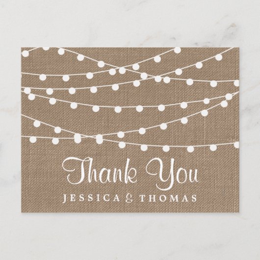 Het Collectie van de Rustic Burlap Lights Wedding Briefkaart (Voorkant)