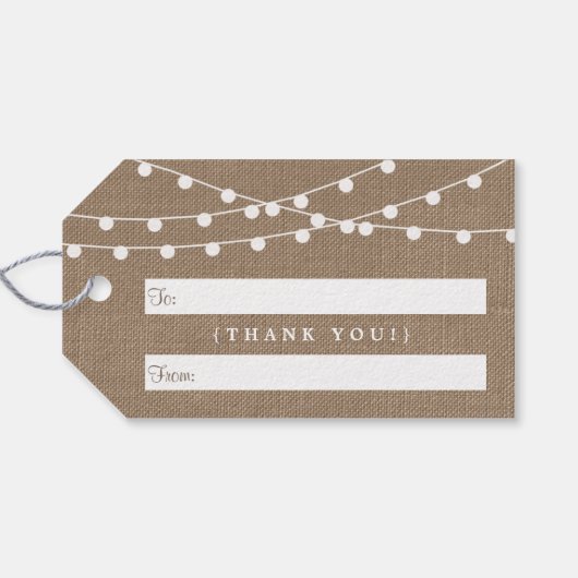 Het Collectie van de Rustic Burlap Lights Wedding Cadeaulabel (Achterkant Horizontaal)