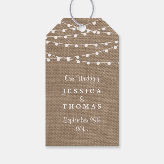 Het Collectie van de Rustic Burlap Lights Wedding Cadeaulabel (Voorkant)