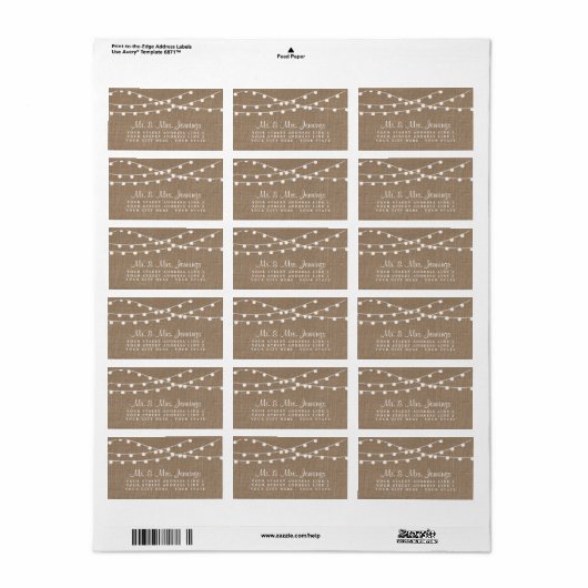 Het Collectie van de Rustic Burlap Lights Wedding Etiket (Full Sheet)