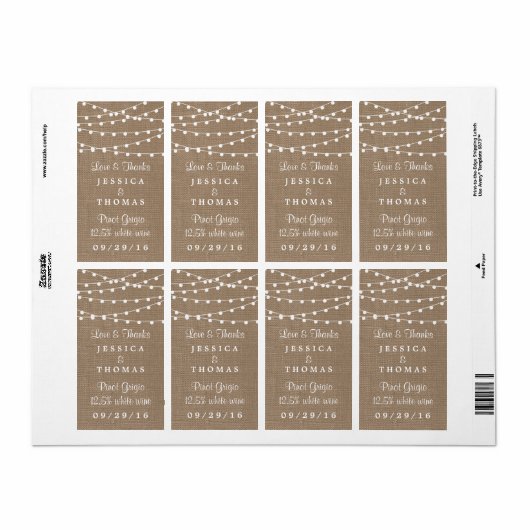 Het Collectie van de Rustic Burlap Lights Wedding Etiket (Full Sheet)