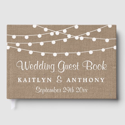 Het Collectie van de Rustic Burlap Lights Wedding Gastenboek (Voorkant)