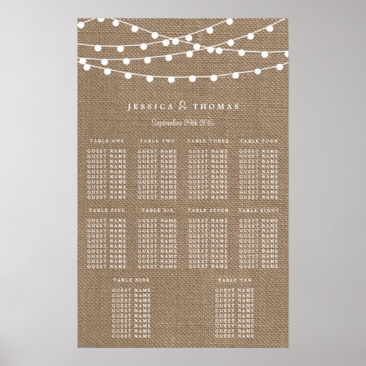 Het Collectie van de Rustic Burlap Lights Wedding Poster (Voorkant)