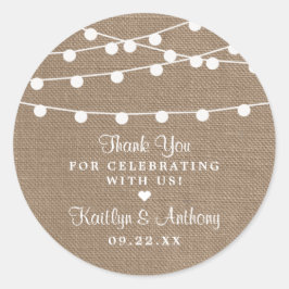 Het Collectie van de Rustic Burlap Lights Wedding Ronde Sticker