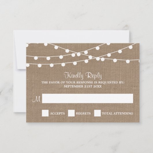 Het Collectie van de Rustic Burlap Lights Wedding RSVP Kaartje (Voorkant)