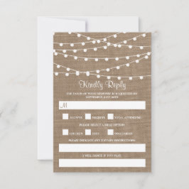 Het Collectie van de Rustic Burlap Lights Wedding RSVP Kaartje