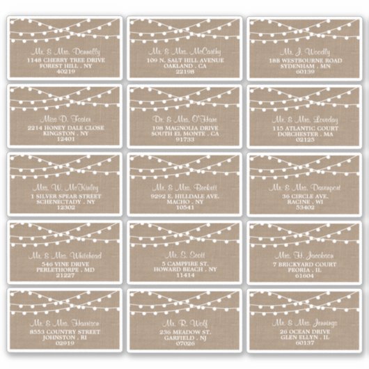 Het Collectie van de Rustic Burlap Lights Wedding Sticker (Voorkant)