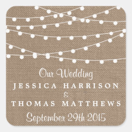 Het Collectie van de Rustic Burlap Lights Wedding Vierkante Sticker
